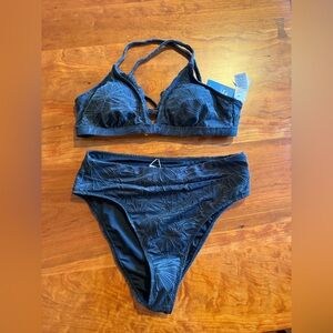 Navy Blue Textured Bikini Set
